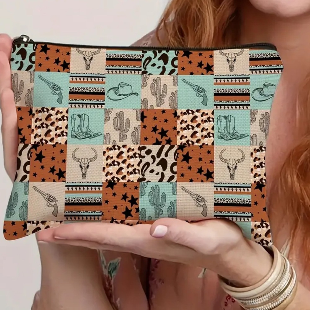 Patchwork Western Print Accessories Bag